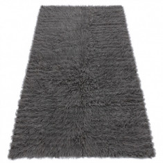 Flokati lână - Cuvertură de pat, carouri gri, 150x200 cm