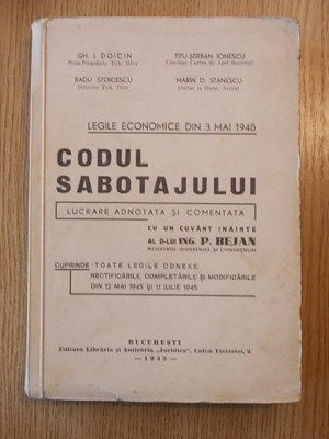 CODUL SABOTAJULUI Legile Economice din 3 Mai 1945, BEJAN, r2a foto