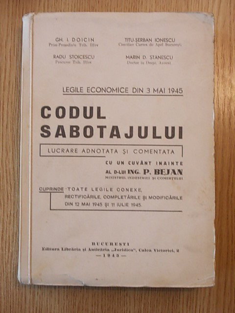 CODUL SABOTAJULUI Legile Economice din 3 Mai 1945, BEJAN, r2a