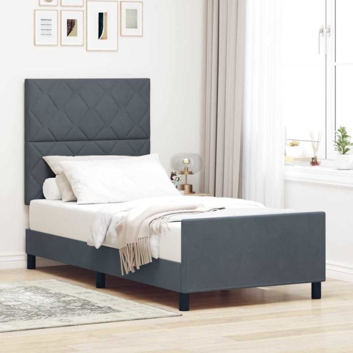 vidaXL Cadru de pat cu headboard Gri &icirc;nchis 100 x 200 cm Catifea 3344988