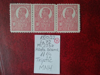 1920 Romania- Ferd. b. mare Mi253z-H. scame albas.-triptic-MNH-RAR foto