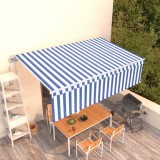VidaXL Copertină retractabilă automat cu stor, albastru&amp;alb, 5x3 m