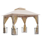 Outsunny Gazebo de Grădină cu Acoperiș Dublu, Foișor de Grădină cu Plasă și Baldachin, 300&times;300 cm, Bej | Aosom Romania