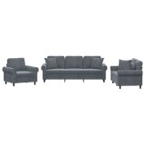 Cumpara ieftin Set canapea cu perne, 3 piese, gri inchis, catifea