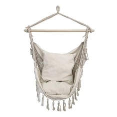 Scaun tip Leagan Suspendabil Bej cu Macrameu si 2 Perne 100x130x110 cm