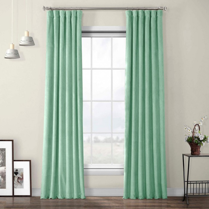 Set draperii din catifea cu rejansa din bumbac tip fagure, Madison, 200x230 cm, densitate 700 g/ml, Sage Green, 2 buc