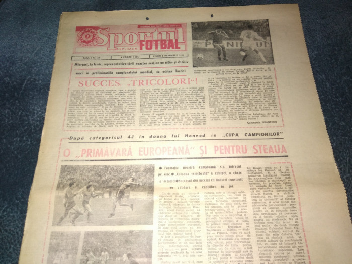 ZIARUL SPORTUL SUPLIMENT FOTBAL 8 NOIEMBRIE 1985