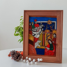 Icoana pictata pe sticla- Nasterea lui Iisus( Nicula, sfarsit sec. XVIII ) foto