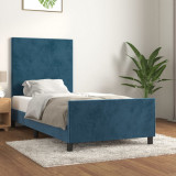 VidaXL Cadru de pat cu tăblie, albastru &icirc;nchis, 100x200 cm, catifea