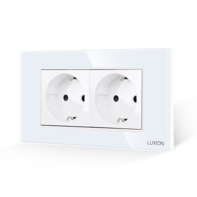 Priza Dubla cu Rama din Sticla LUXION, Standard Italian, 4M SmartElectro IntelligentHouse foto