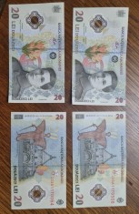 Vind 50 de bancnote noi de 20 ron cu Ecaterina Teodoroiu. Pret= 5.000 ron.