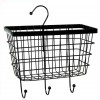 Raft Bucatarie/Baie Pufo House Negru, 26cm, cu Suport si Carlige - Organizare Condimente, Ustensile, Articole Baie