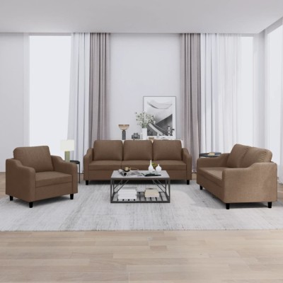 vidaXL Set de canapele cu perne, 3 piese, maro, textil 3201773 foto