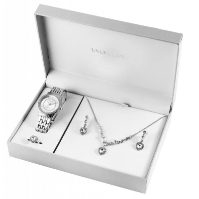 Set cadou pentru femei cu ceas, colier, inel și cercei Swarovski Hearts Silver foto