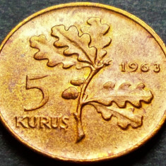 Moneda 5 KURUS - TURCIA, anul 1963 *cod 610 = A.UNC