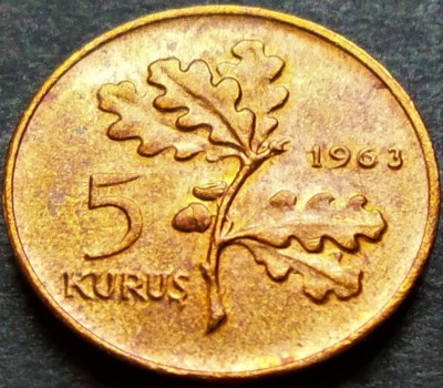 Moneda 5 KURUS - TURCIA, anul 1963 *cod 610 = A.UNC foto