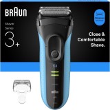 Aparat electric de ras Braun Seria 3+ 3040S, 3 Lame Flexibile, Microcomb pentru eficienta, Accesoriu pentru tuns eficient, Utilizare umeda/uscata, Fab