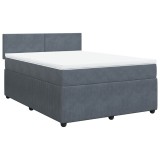 Cumpara ieftin Pat box spring cu saltea, gri inchis, 160x200 cm, catifea