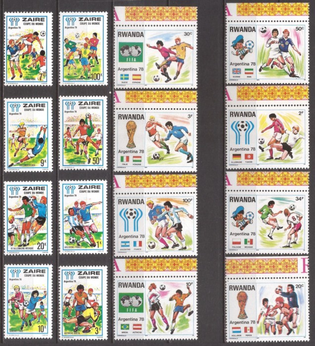 RWANDA , ZAIR 1978 SPORT C.M. DE FOTBAL ( 2 serii dantelate) MNH