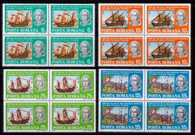 ✅ RO 1992 LP 1296 &amp;quot;500 ani descoperirea Americii&amp;quot;,serie in bloc de 4 , MNH foto