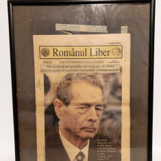 Semnatura olografa Regele Mihai I pe ziar Romanul Liber, Aprilie 1997, in rama