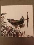 TABLOU PE PANZA CU SASIU NOU 50X50 CM PEISAJ DIN DELTA ACRILIC PRET 100 LEI NEGOCIABIL