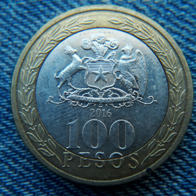2n - 100 Pesos 2016 Chile / bimetal foto