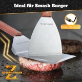 Cumpara ieftin Set 2 spatule grill PURPLEBIRD, inox, suprafata XXL 15.5x13.5 cm, maner lemn, pentru smash burger