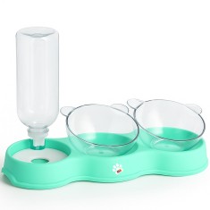 Bol ortopedic dublu pentru pisici cu reumplere automata a apei, Linomag&reg;, 500ml, 37x24x15 cm, Verde fistic