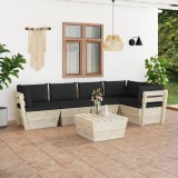Cumpara ieftin Set mobilier grădină din paleți cu perne, 6 piese, lemn molid