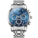 Ceas barbati Olevs Quartz Elegant Casual Analog Indici Luminosi Data Argintiu Albastru