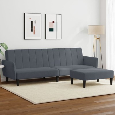 vidaXL Canapea extensibilă cu taburet, 2 locuri, gri &amp;icirc;nchis, catifea 3216251 foto