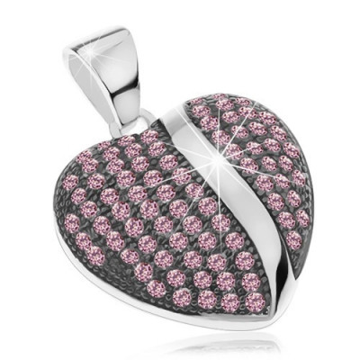 Pandantiv din argint 925, inimă proeminentă patinată cu zirconii roz foto