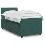 Cumpara ieftin Gossi pat box spring cu saltea, verde inchis, 90x190 cm, catifea