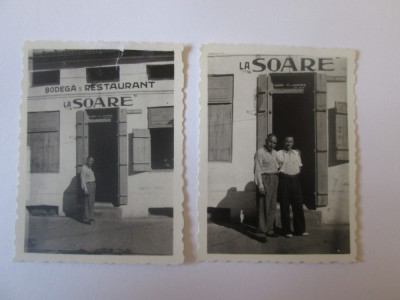 Lot 2 mini fotografii 57x43mm Bodegă și Restaurant La,,Soare&amp;#039;&amp;#039; Constanta 1946 foto