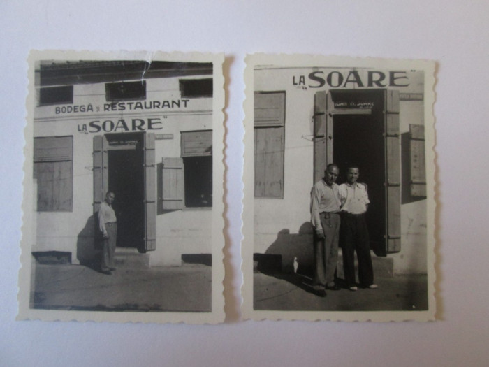 Lot 2 mini fotografii 57x43mm Bodegă și Restaurant La,,Soare&#039;&#039; Constanta 1946