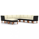 vidaXL Set mobilier de grădină cu perne, 9 piese, negru, poliratan