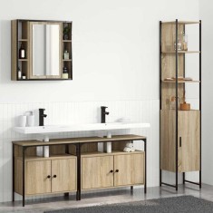 Set de mobilier pentru baie cu raft cu ușă 4 pcs Stejar sonoma