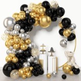 Cumpara ieftin Set baloane 124 piese, negru, auriu si argintiu, decor elegant pentru aniversare, botez, nunta sau baby shower, baloane latex premium diferite dimensi