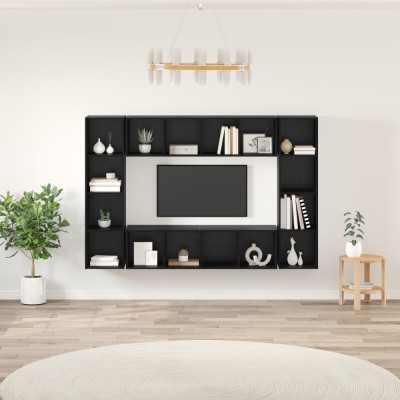 vidaXL Set comodă TV 4 pcs Negru 37 x 37 x 142.5 cm Lemn compozit foto