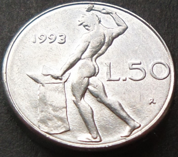 Moneda 50 LIRE - ITALIA, anul 1993 *cod 1922 B = modelul mic