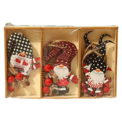 Set 9 decoratiuni de craciun din lemn, flippy, cu snur pentru agatare in brad, model mos craciun diferite dimensiuni, 3 modele, multicolor foto