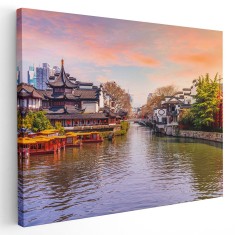 Tablou cartierul Fuzimiao in Nanjing China Tablou canvas pe panza CU RAMA 20x30 cm