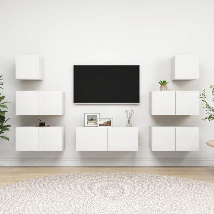 vidaXL Set dulapuri TV, 7 piese, alb, lemn prelucrat