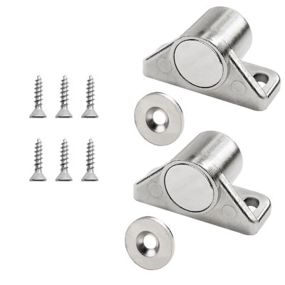 Set 2 incuietori magnetice pentru mobila, Minetgnon&amp;reg;, Magnet puternic neodim, Cu suruburi, Metal, Argintiu foto