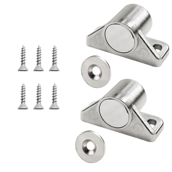 Set 2 incuietori magnetice pentru mobila, Minetgnon&reg;, Magnet puternic neodim, Cu suruburi, Metal, Argintiu