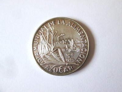 Rară! Cuba 5 Pesos 1981 FAO argint .999 UNC ed.limitata,moneda din imagini cu patina deosebita,diametrul:30 mm,greutate:12 grame foto