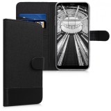 Husa Textil Kwmobile Neagra pentru LG Q Stylus, Protectie Socuri, Tip Portofel