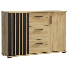 Comoda Montana 120 cu 2 usi si 3 sertare, 120x37x80 cm, craft si negru Household NewTrend