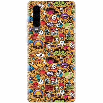 Husa silicon pentru Huawei P30, Colorful Sticker Illustrations foto
